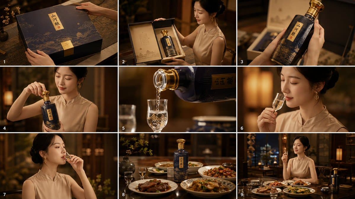 Cinematic Baijiu 9-Panel Storyboard - AI image template preview
