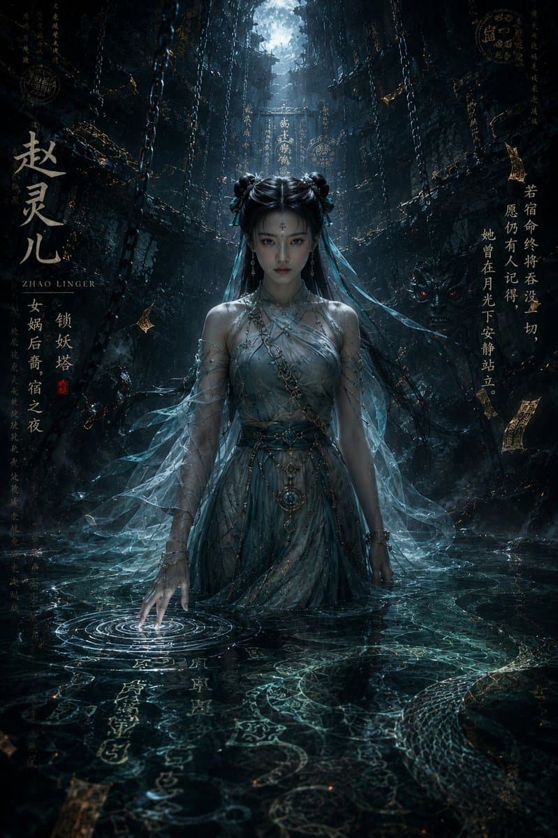 Dark Eastern Fantasy Zhao Ling'er Poster - AI image template preview
