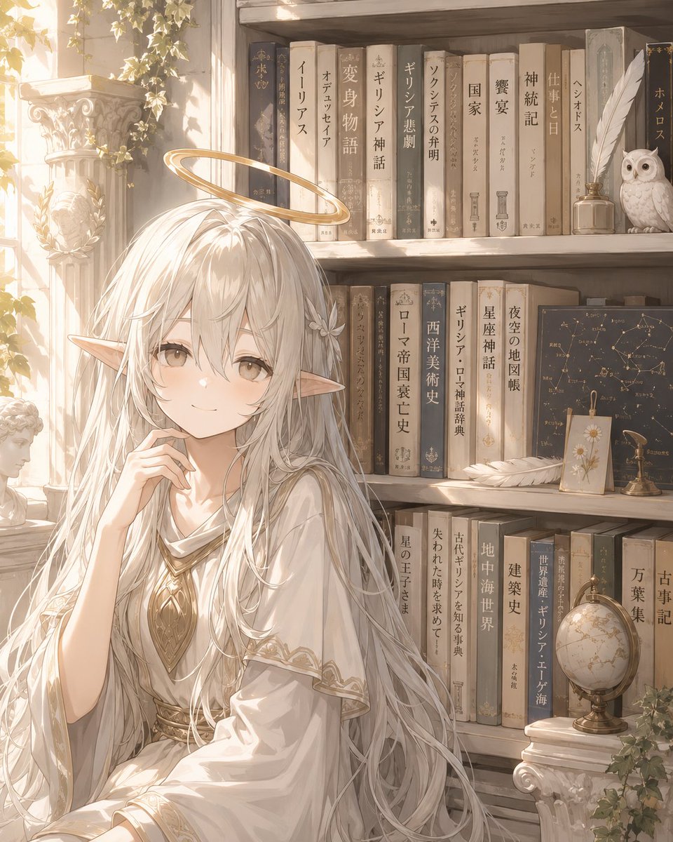 Faceless Elf Angel Library - AI image template preview