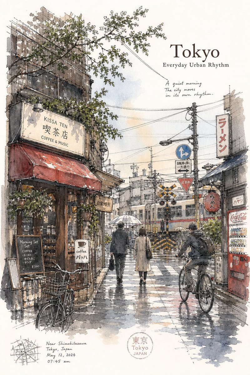 Tokyo Minimalist Urban Sketch Poster - AI image template preview