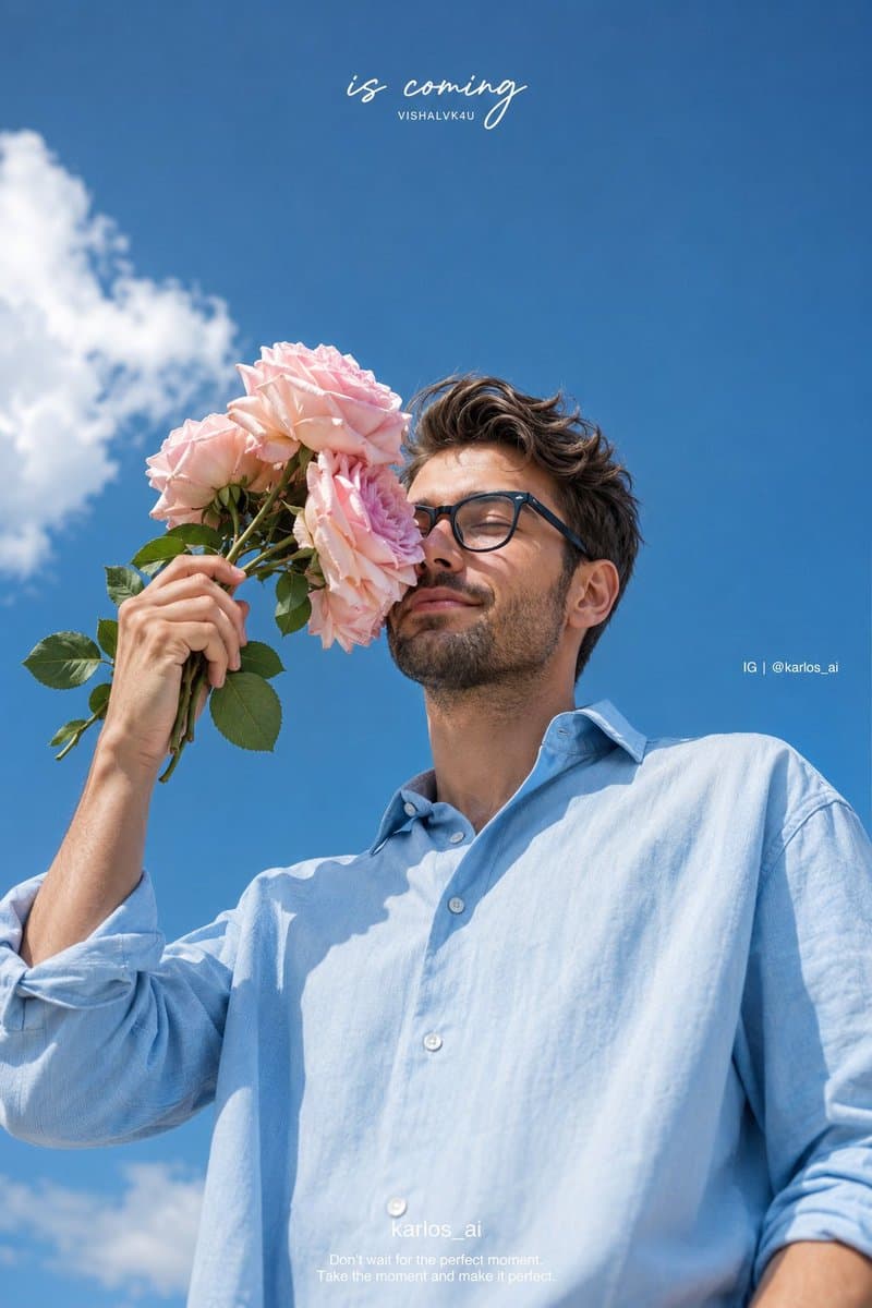 Romantic Korean Summer Portrait with Roses - AI image template preview