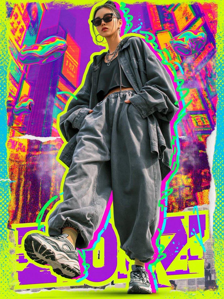 Cyberpunk Streetwear Fashion Poster - AI image template preview