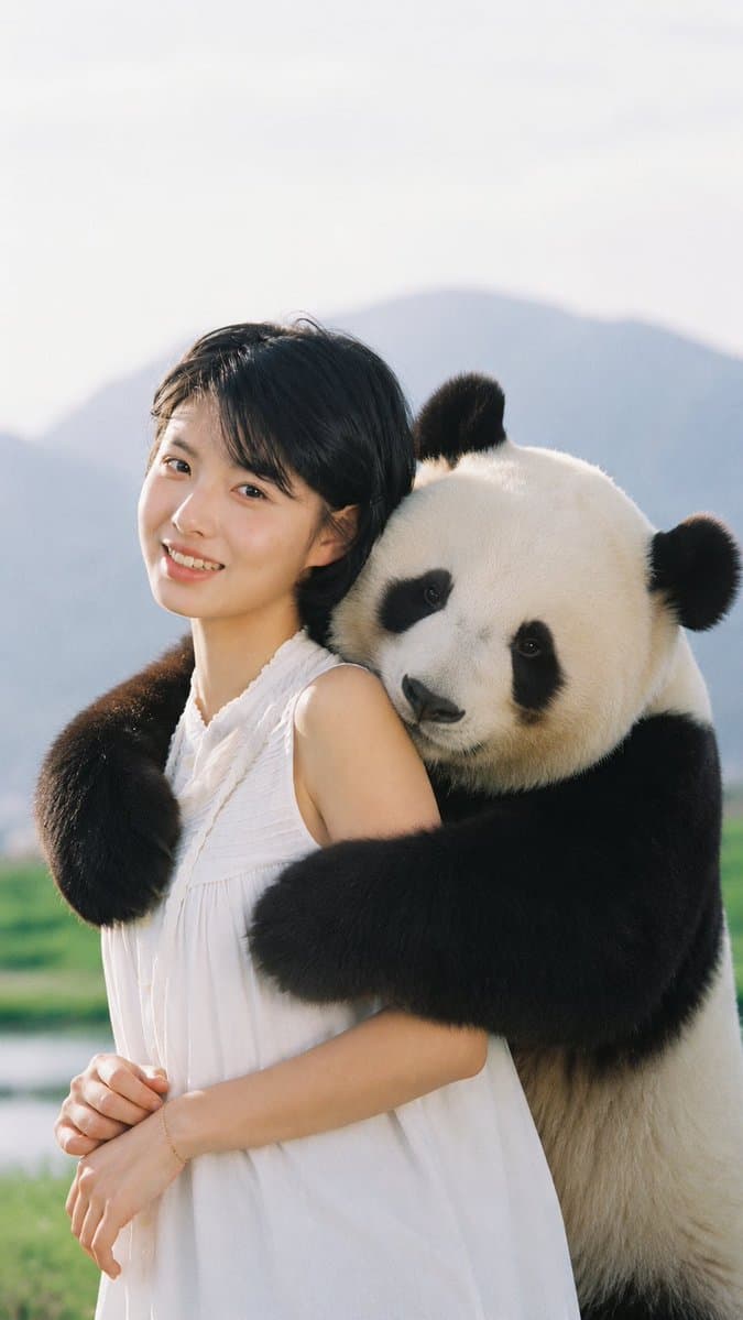 Wholesome Panda Hug Character Transformation - AI image template preview