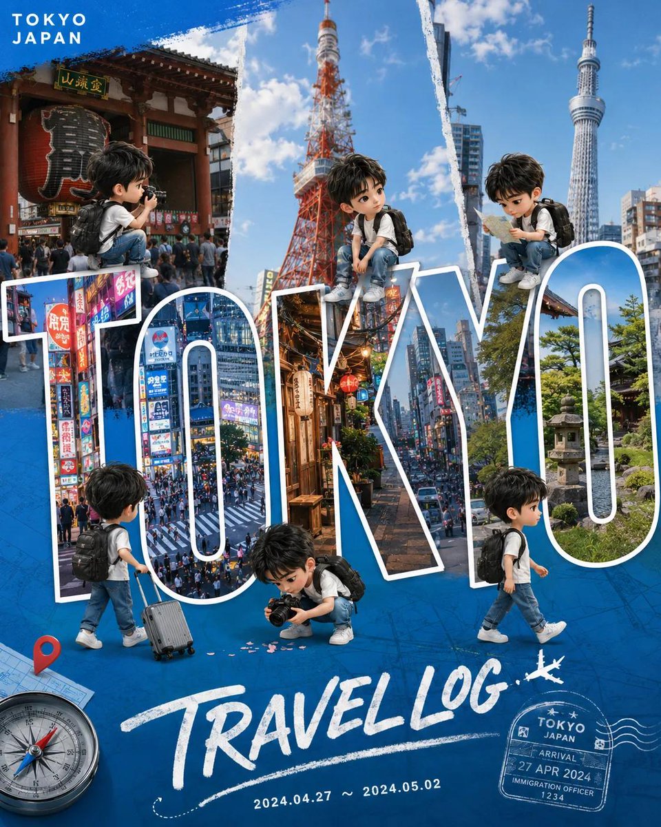 Chibi Travel Vlog Poster Design - AI image template preview