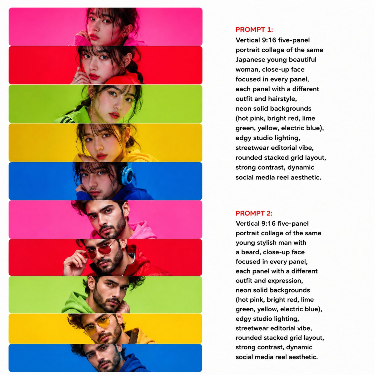 Neon Multi-Panel Fashion Collage - AI image template preview