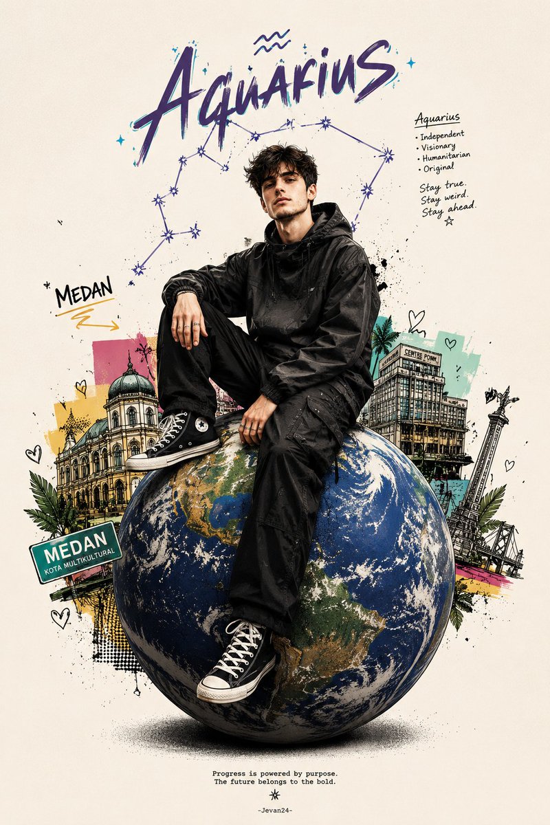 Zodiac Globe and City Doodles Poster - AI image template preview