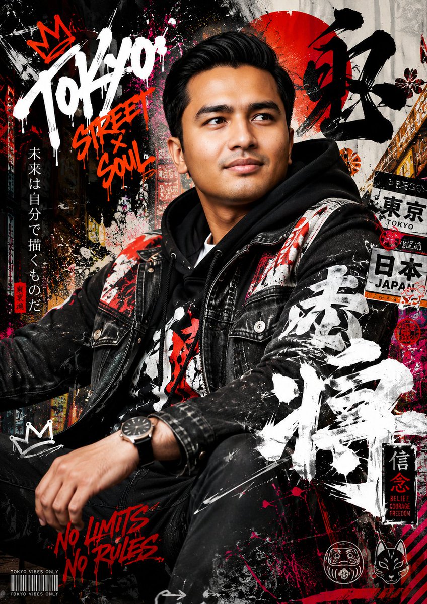 Japanese Graffiti Street Fashion Poster - AI image template preview