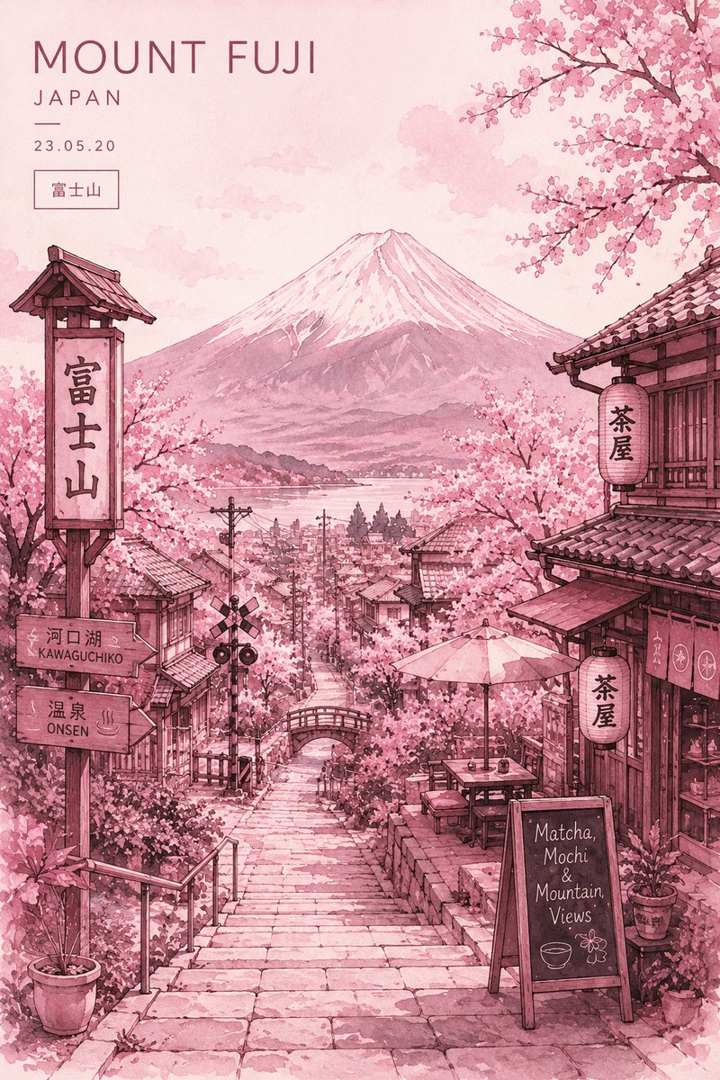 Watercolor Mount Fuji Travel Poster - AI image template preview