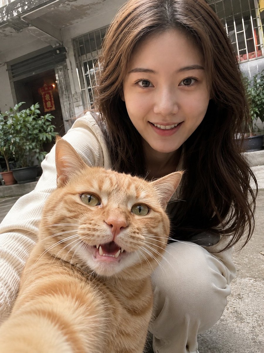 Realistic Pet and Owner Wide-Angle Selfie - AI image template preview