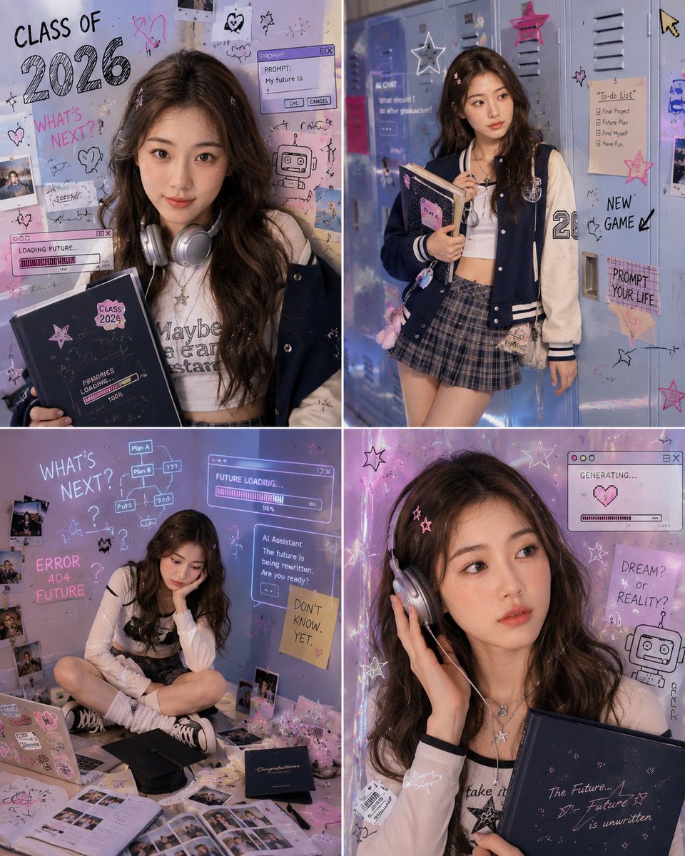 Y2K Aesthetic Campus Graduation Photoshoot - AI image template preview