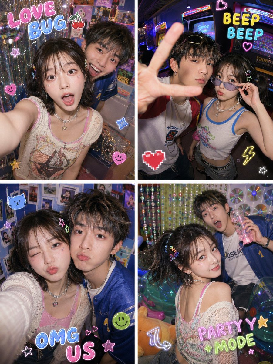 Y2K Fish-eye 2x2 Photo Booth Collage - AI image template preview