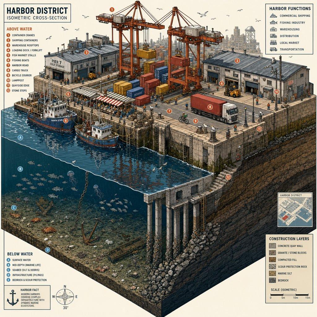 Isometric Harbor District Cross-Section - AI image template preview