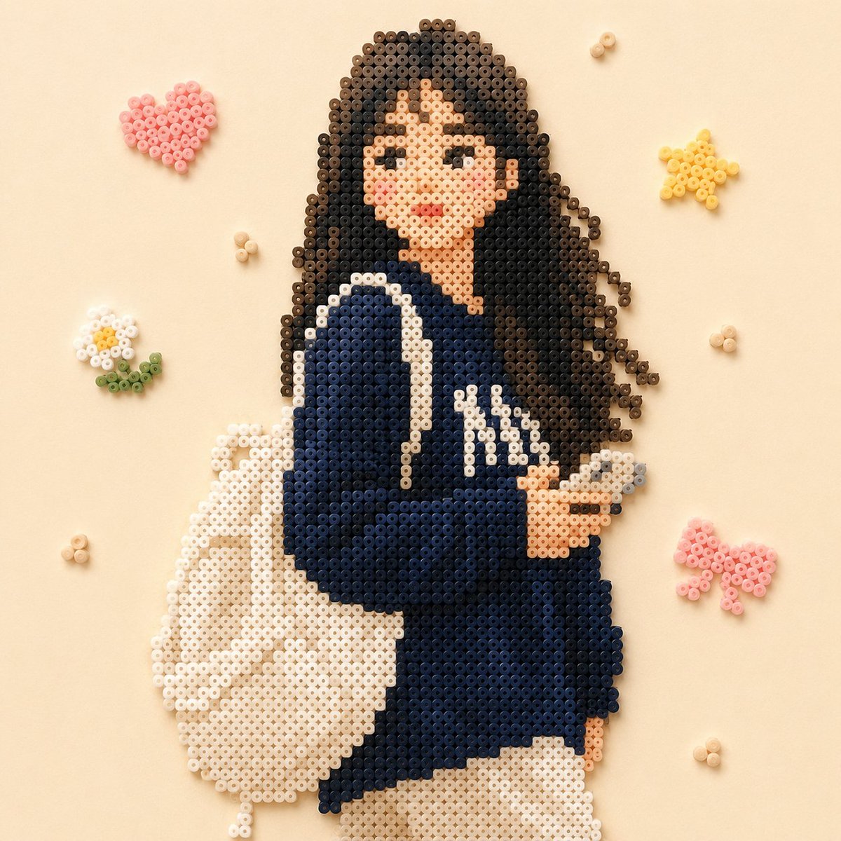 Perler Bead Style Character Illustration - AI image template preview