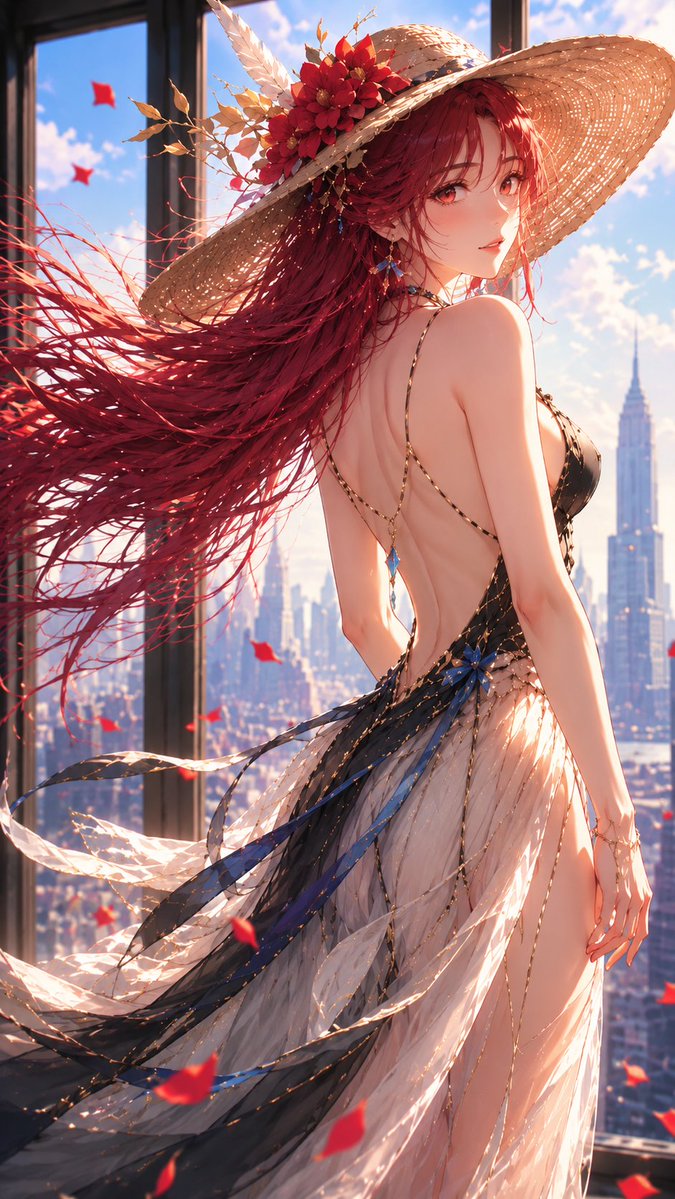 Elegant Rose Anime Female Portrait - AI image template preview