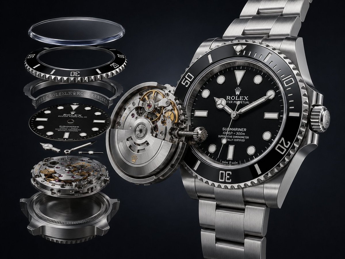 Exploded Luxury Dive Watch Render - AI image template preview