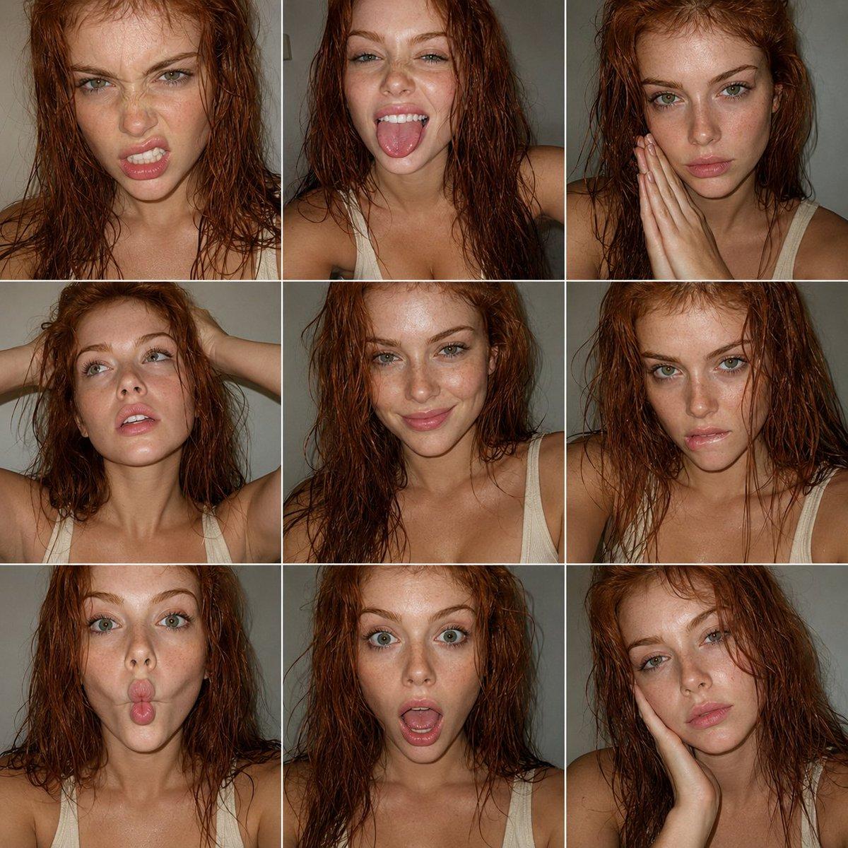3x3 Redhead Portrait Contact Sheet - AI image template preview