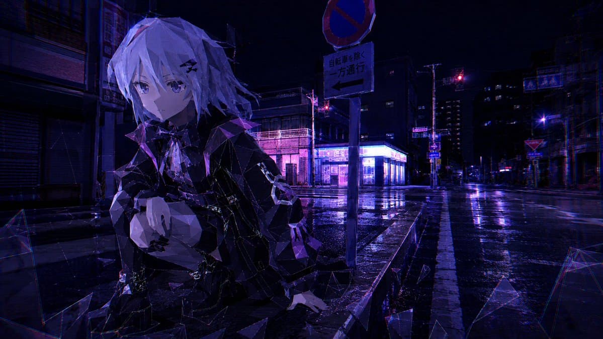 Cyberpunk Low-Poly Rainy Street - AI image template preview