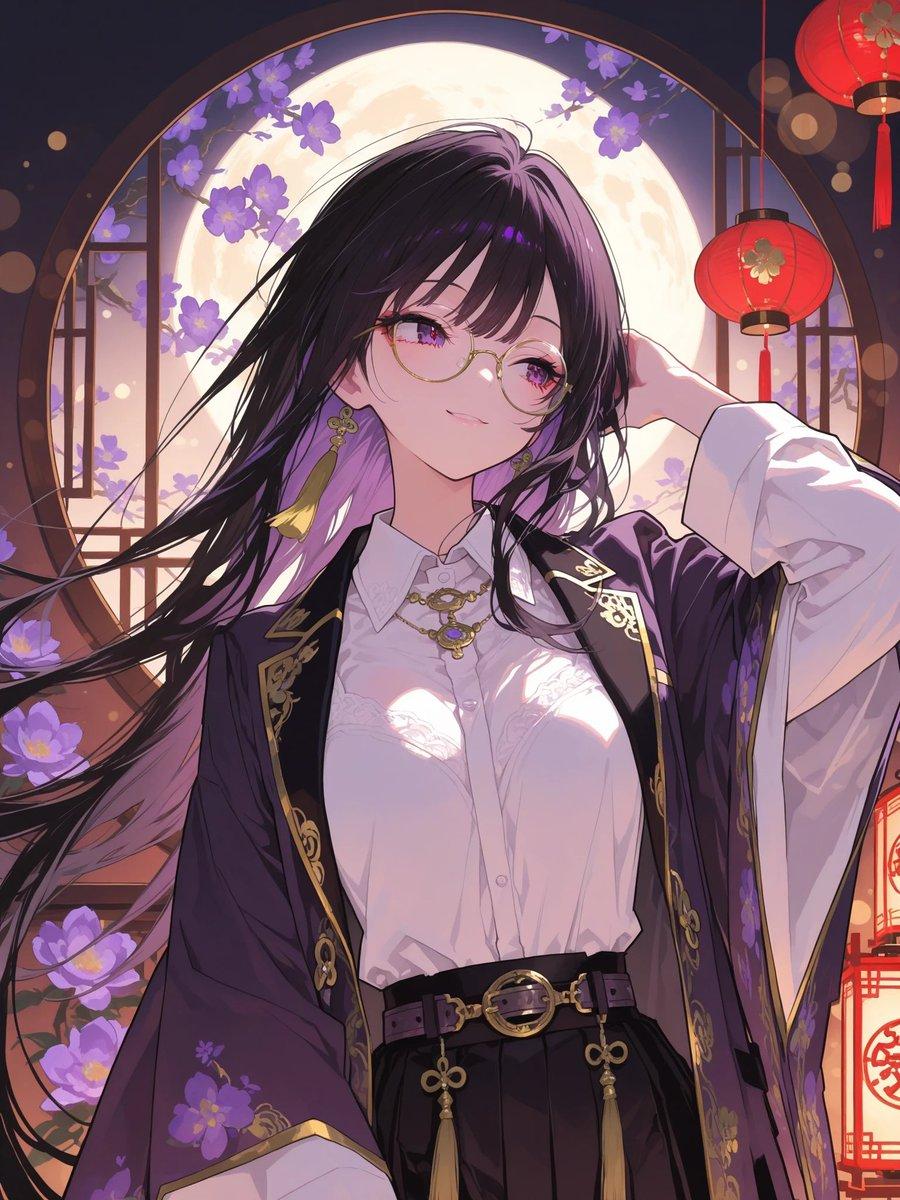 Moonlit Anime Woman in Ornate Kimono preview