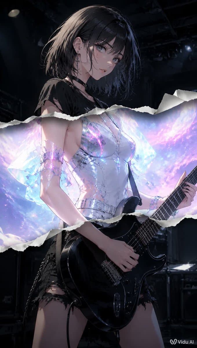 Torn Paper Anime Guitarist - AI image template preview