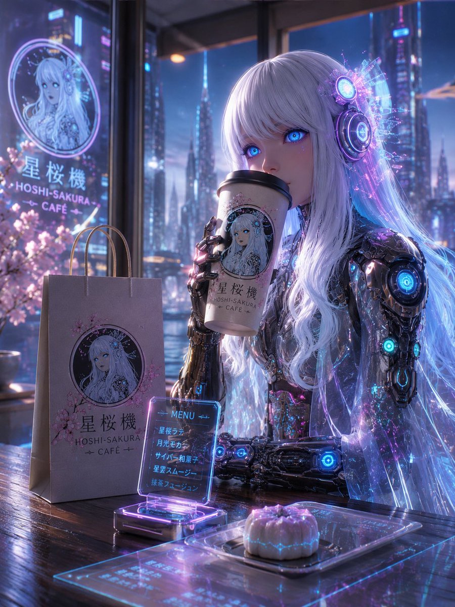 Cyberpunk Hoshi-Sakura Cafe - AI image template preview