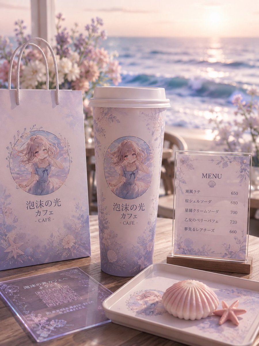 Pastel Seaside Anime Cafe Mockup - AI image template preview