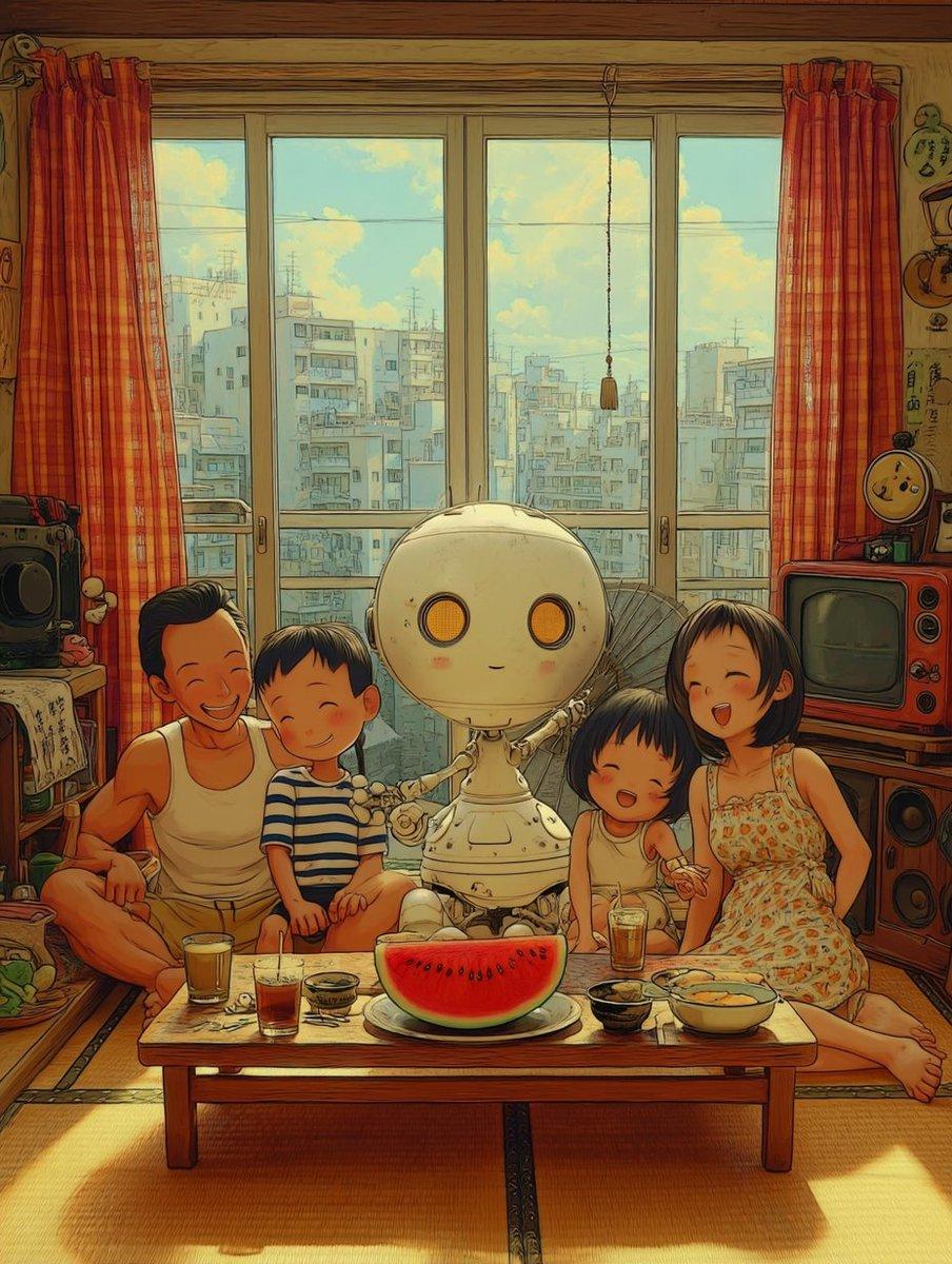 Retro Futuristic Family Fan Robot - AI image template preview