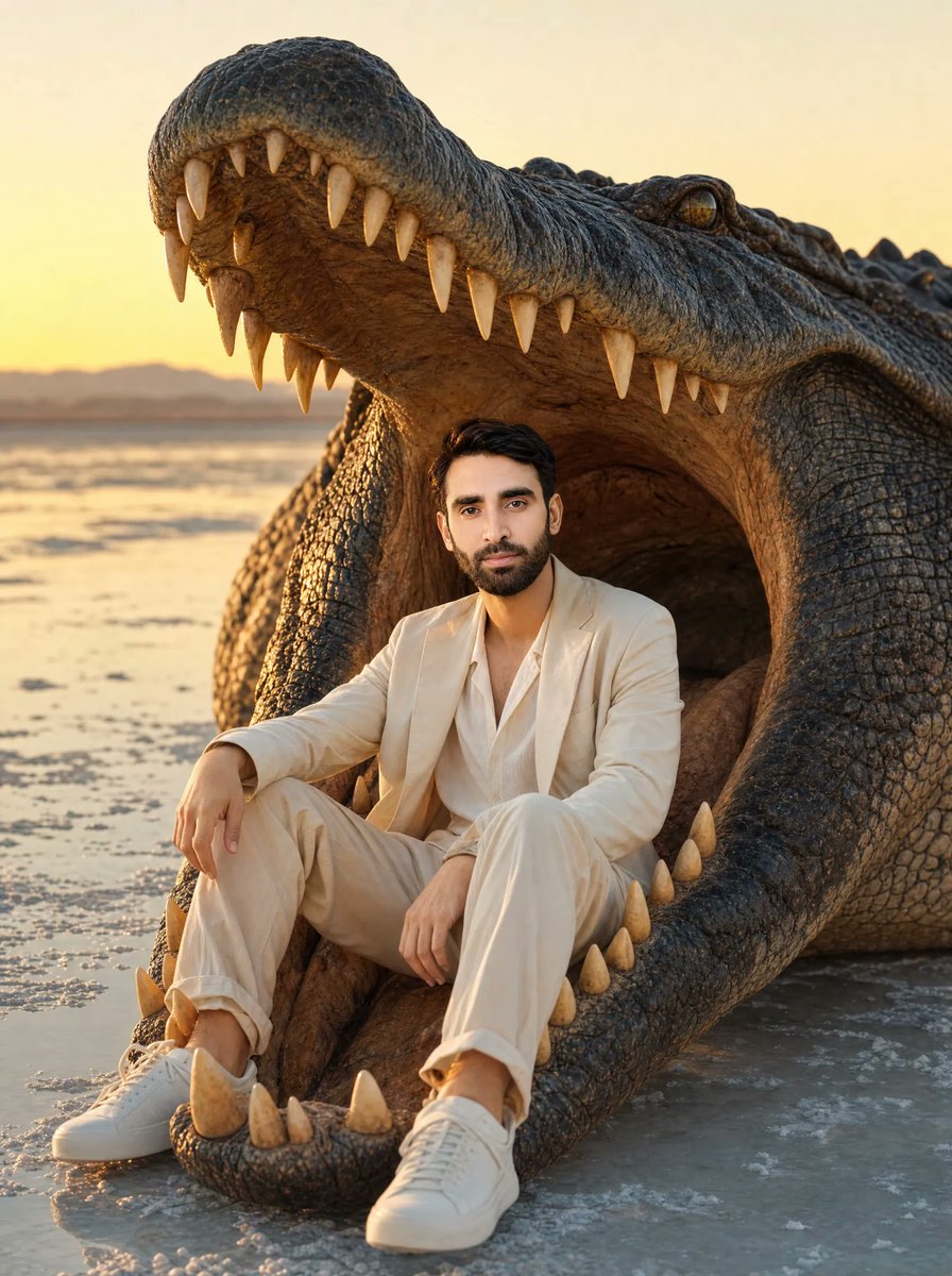 Man Inside Giant Crocodile Mouth - AI image template preview