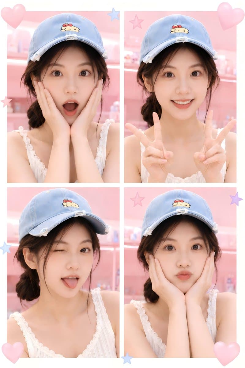 Kawaii Four-Panel Selfie Collage - AI image template preview