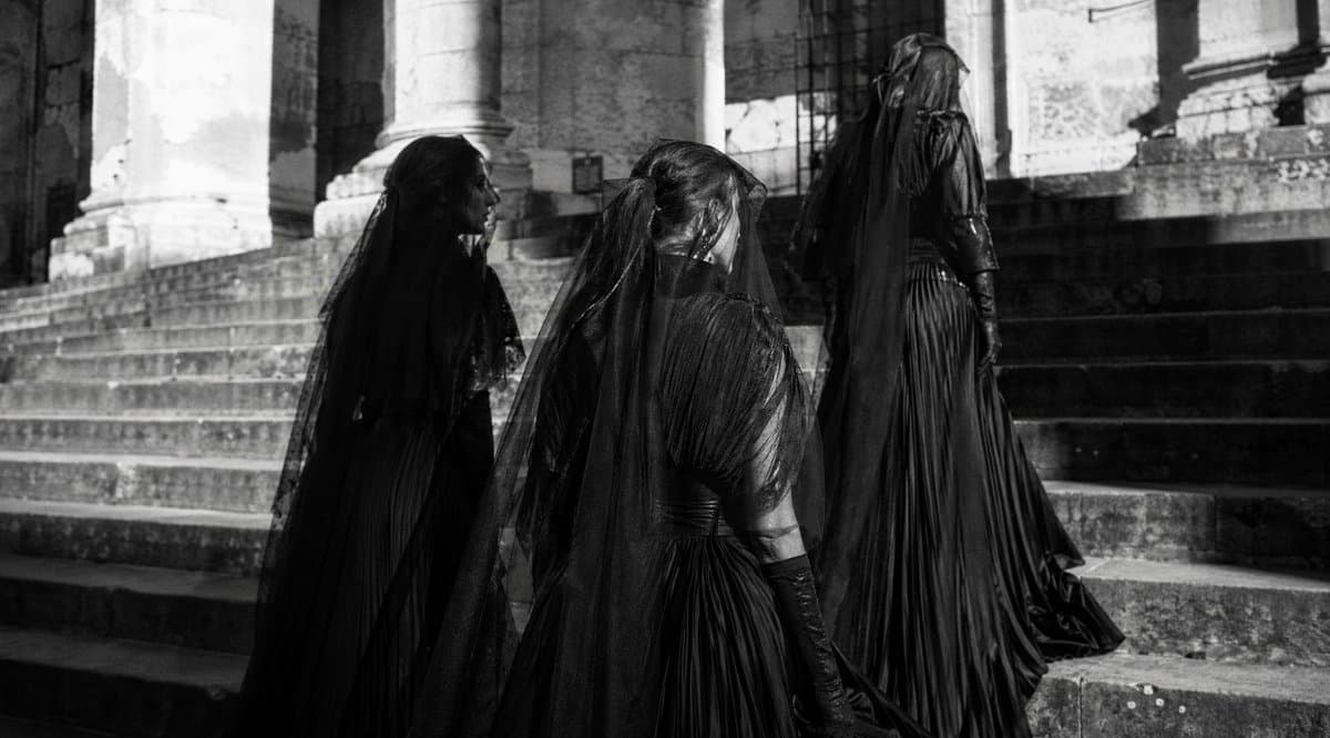 Gothic Mourners on Cathedral Steps - AI image template preview
