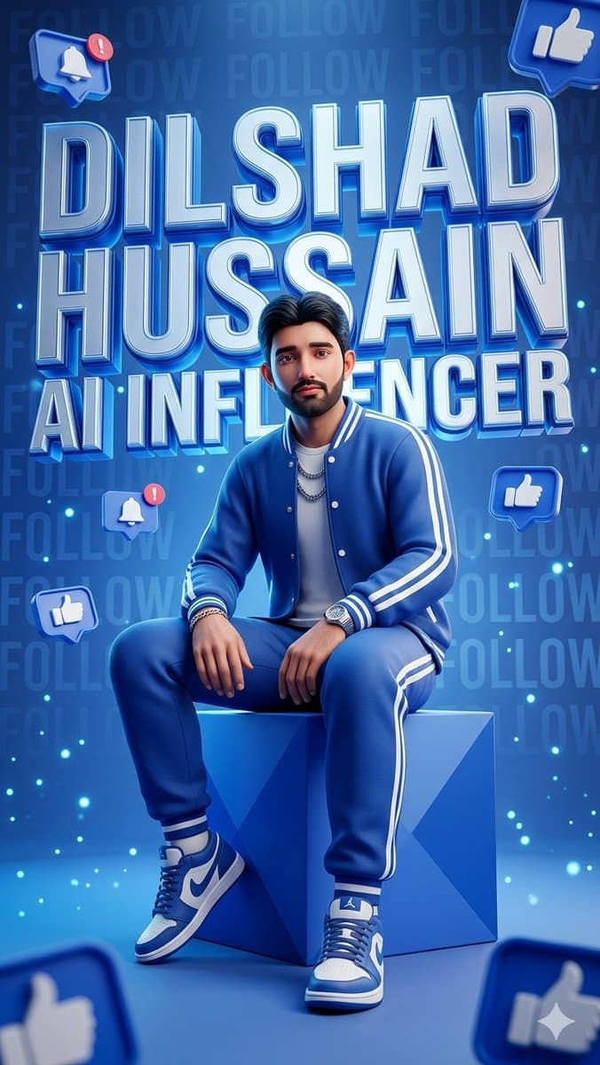Blue AI Influencer 3D Poster - AI image template preview