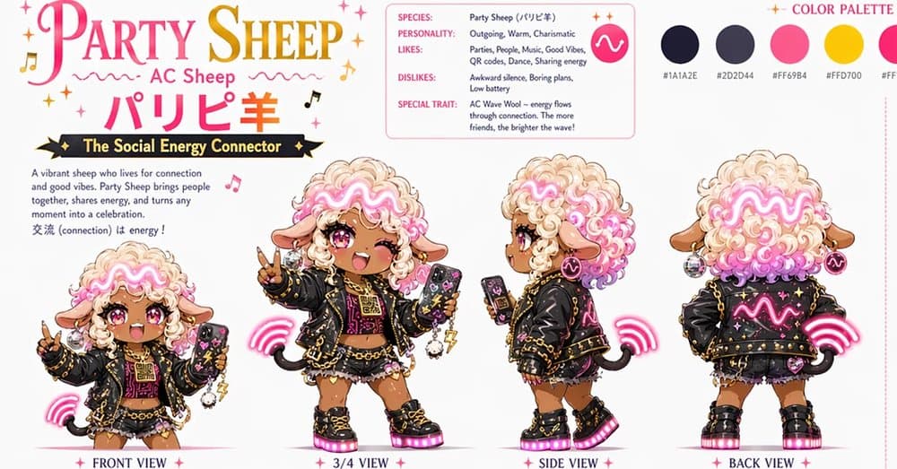 Party Sheep Character Design Sheet - AI image template preview