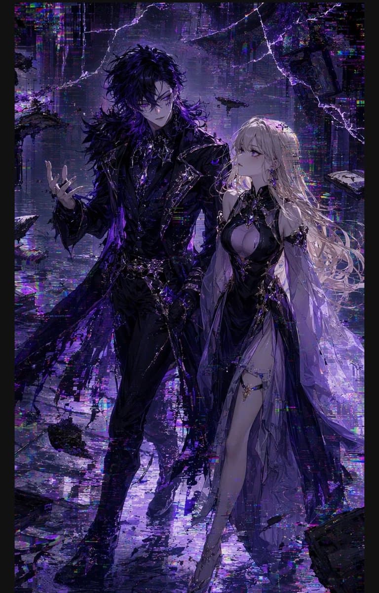 Gothic Cyberpunk Duo in Ruined City - AI image template preview