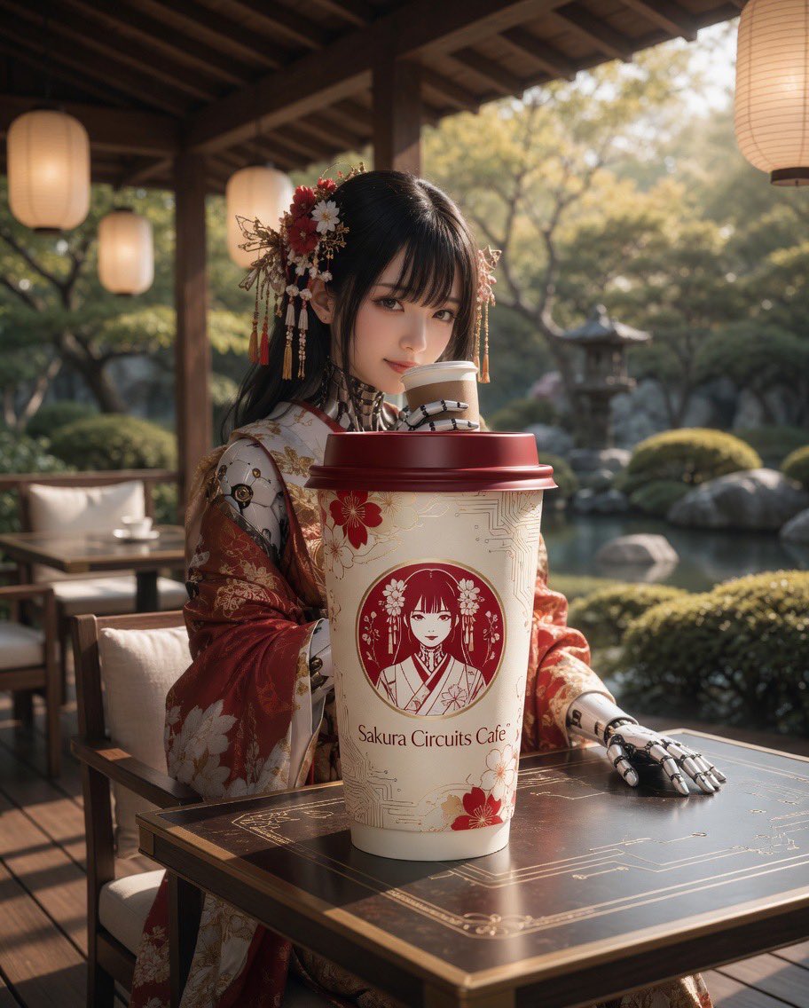 Cyber Kimono Café Portrait - AI image template preview