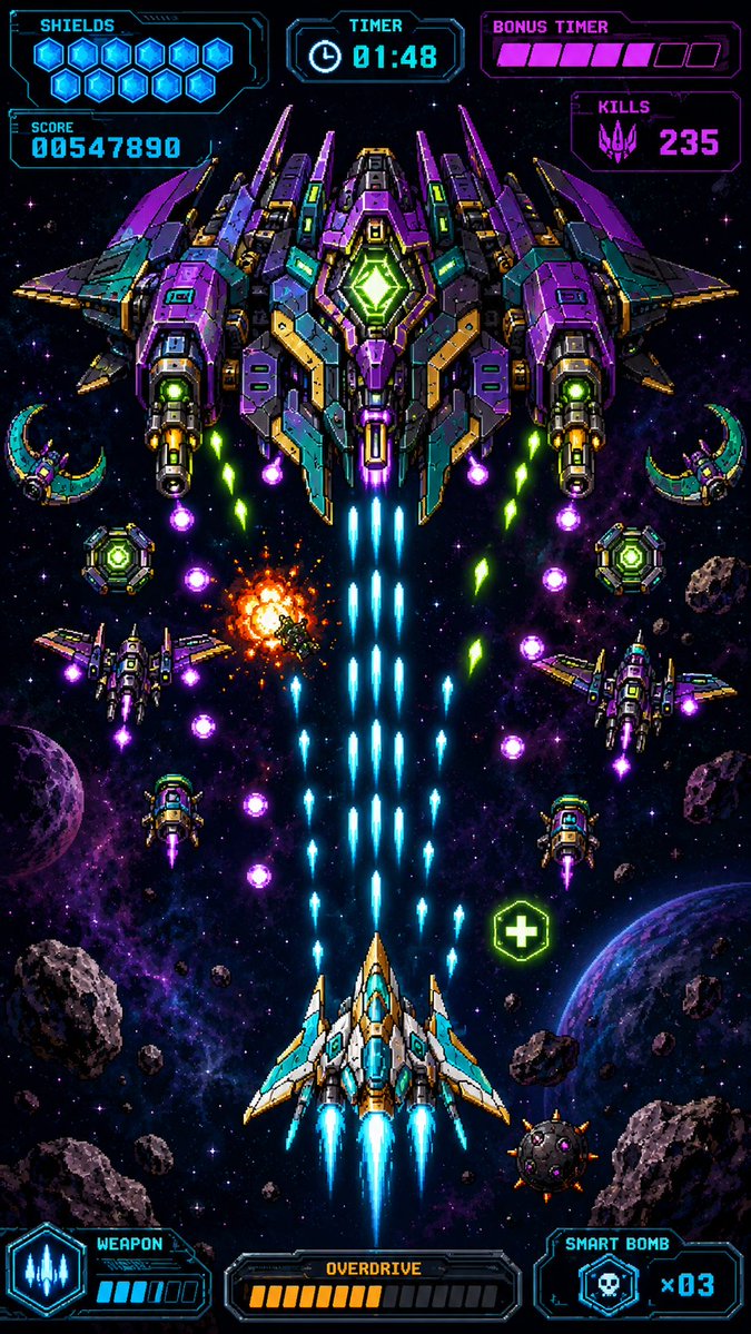 Retro Pixel Space Shooter HUD - AI image template preview