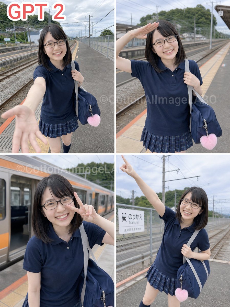 Four-Panel Train Station Pose Collage - AI image template preview