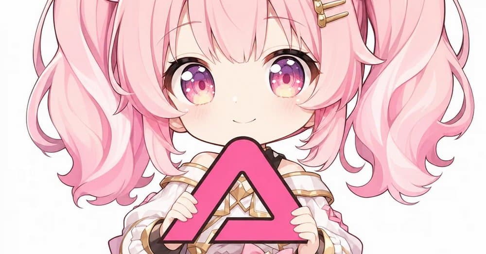 Pink Chibi Mascot Holding Triangle Logo - AI image template preview