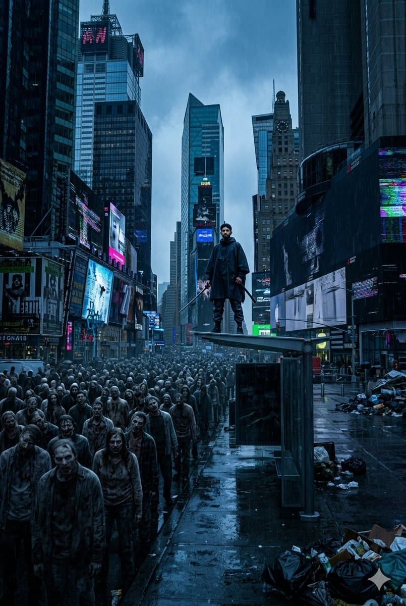 Post-Apocalyptic Times Square Horde - AI image template preview