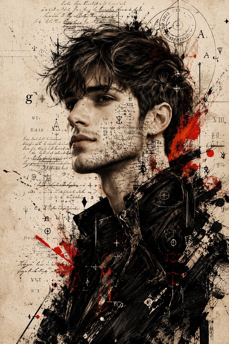 Expressive Mixed-Media Ink Portrait - AI image template preview