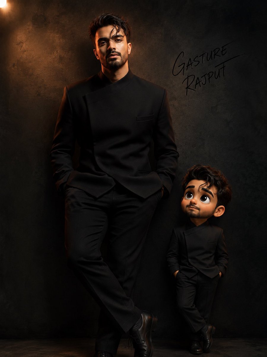 Man and Animated Mini-Me Portrait - AI image template preview