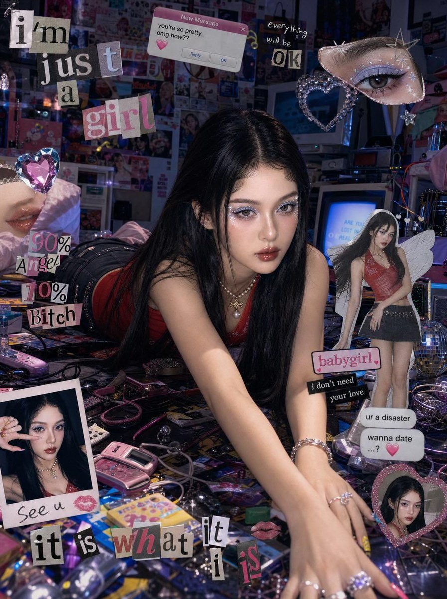 Chaotic Y2K Cyber-Pop Editorial Portrait - AI image template preview