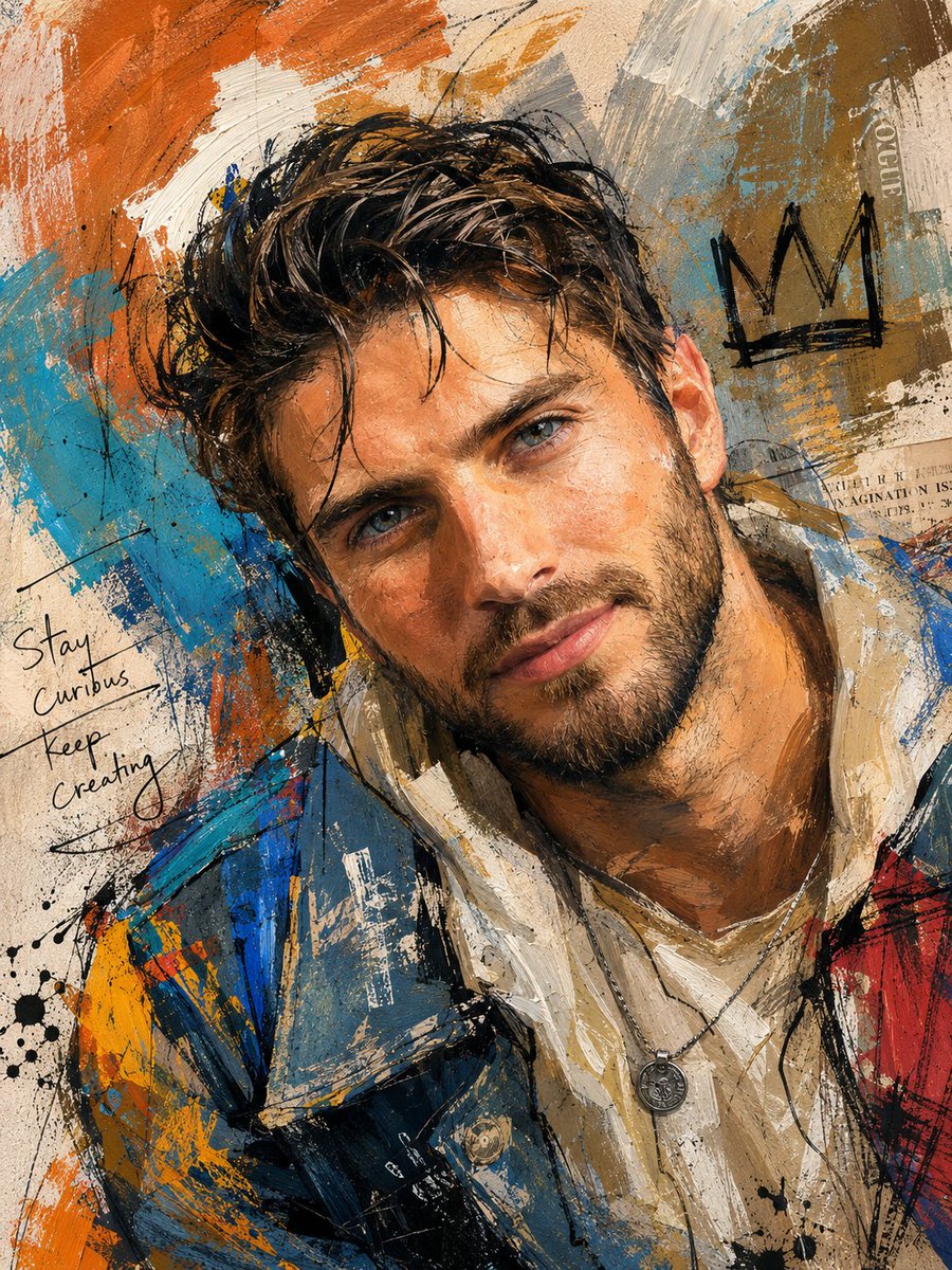 Handcrafted Mixed Media Portrait Painting - AI image template preview