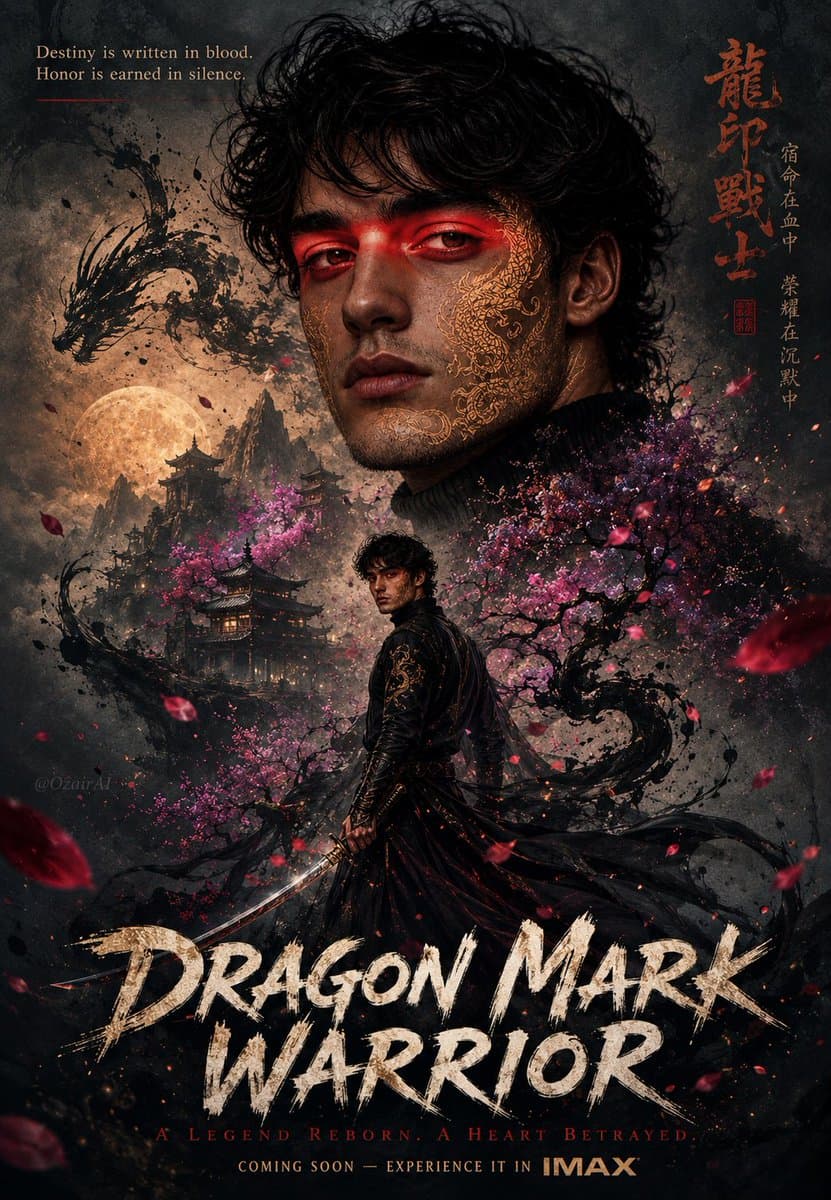 Double Exposure Dragon Warrior Poster - AI image template preview