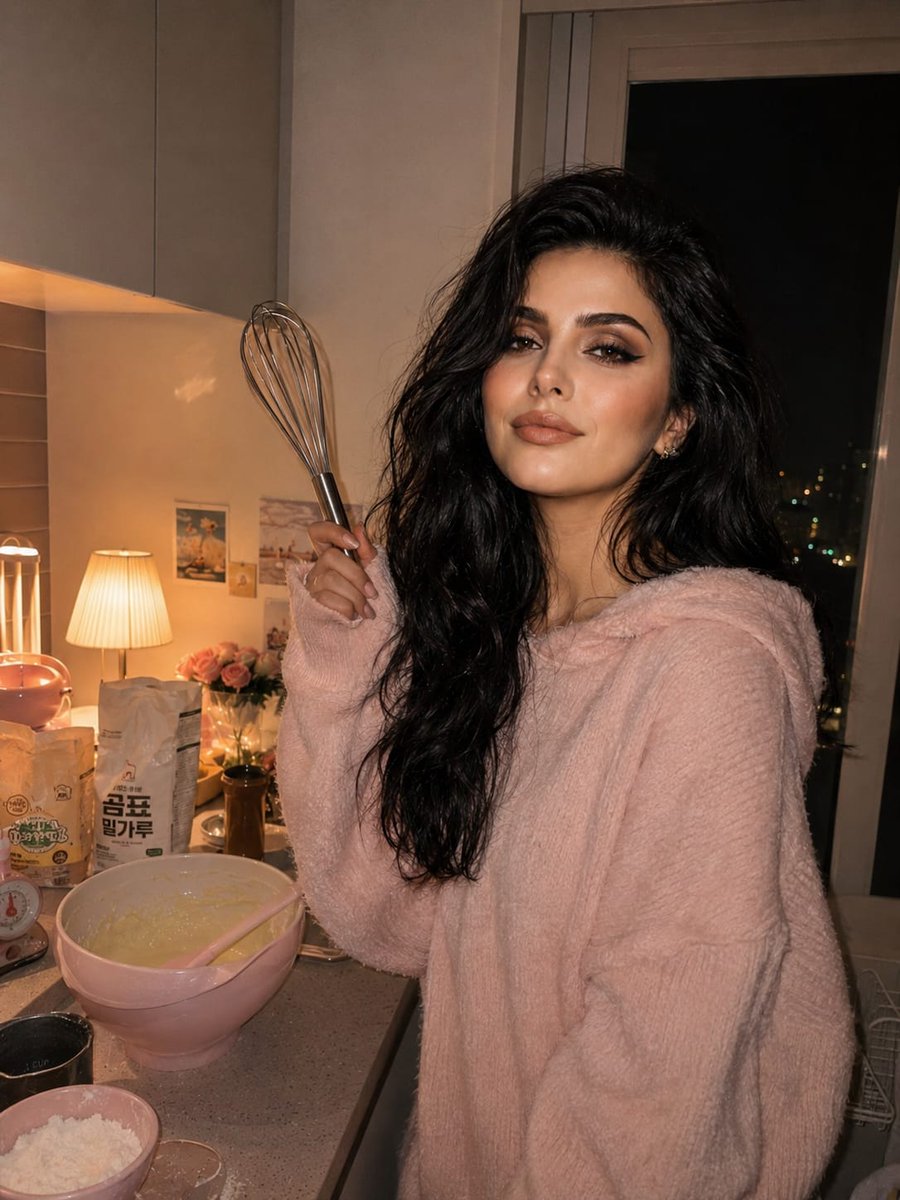 Cozy Kitchen Late Night Baking Portrait - AI image template preview