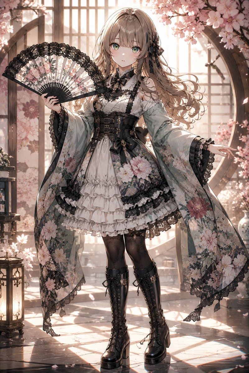 Gothic Lolita Furisode Outfit - AI image template preview