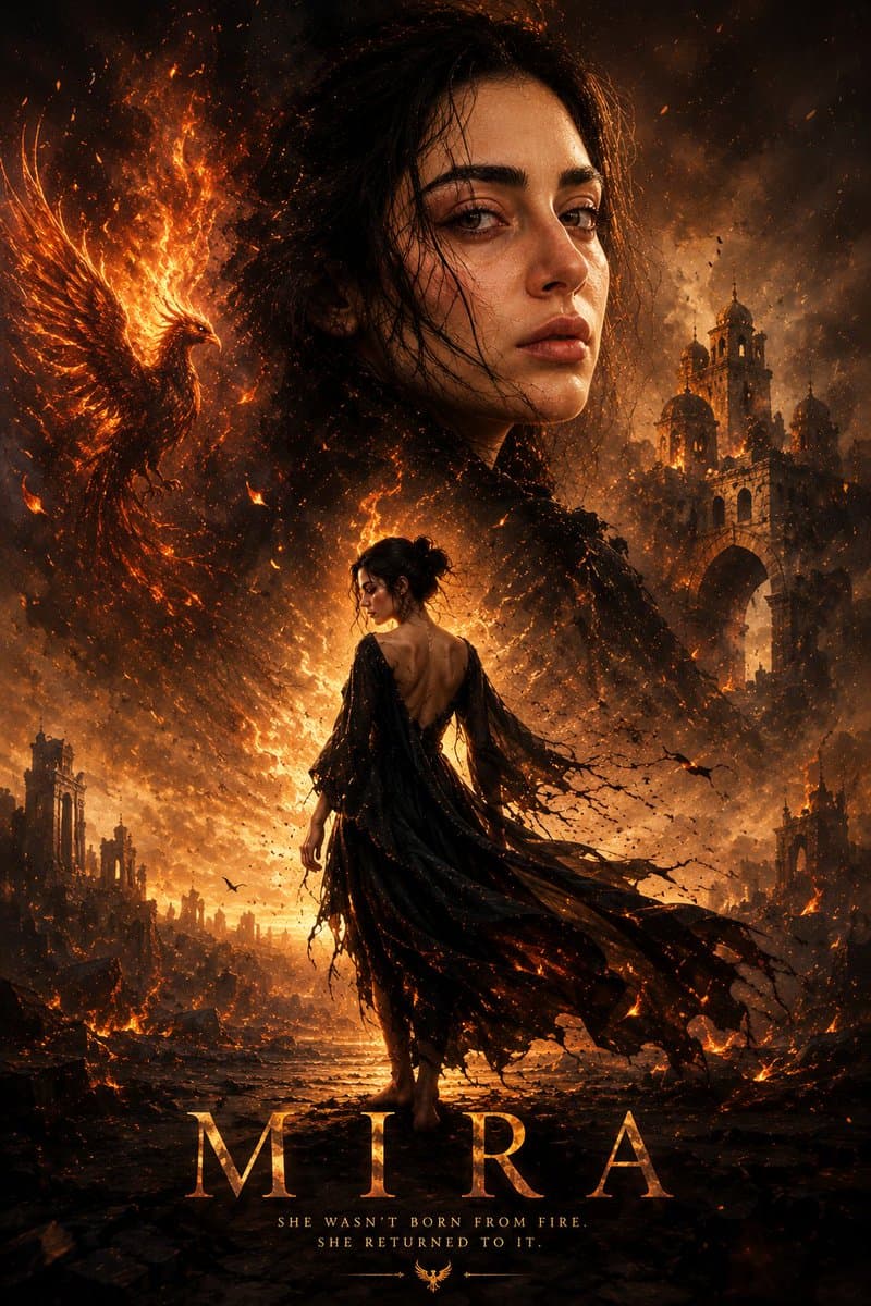 Cinematic Mira Poster Fire Rebirth - AI image template preview