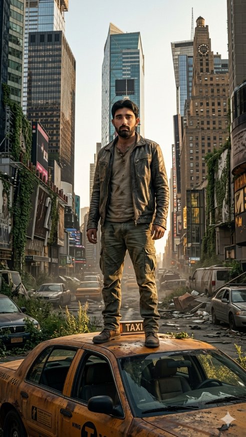 Post-Apocalyptic Taxi Survivor - AI image template preview