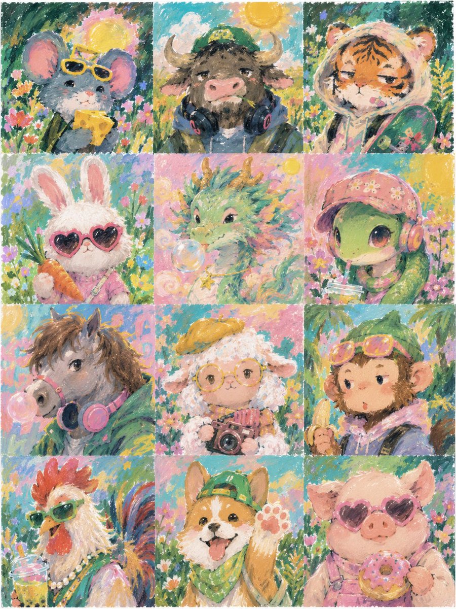 Pastel Zodiac Avatar Grid - AI image template preview