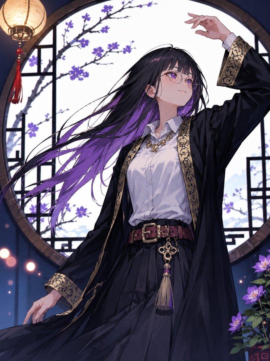 Mysterious Purple-Haired Anime Woman - AI image template preview