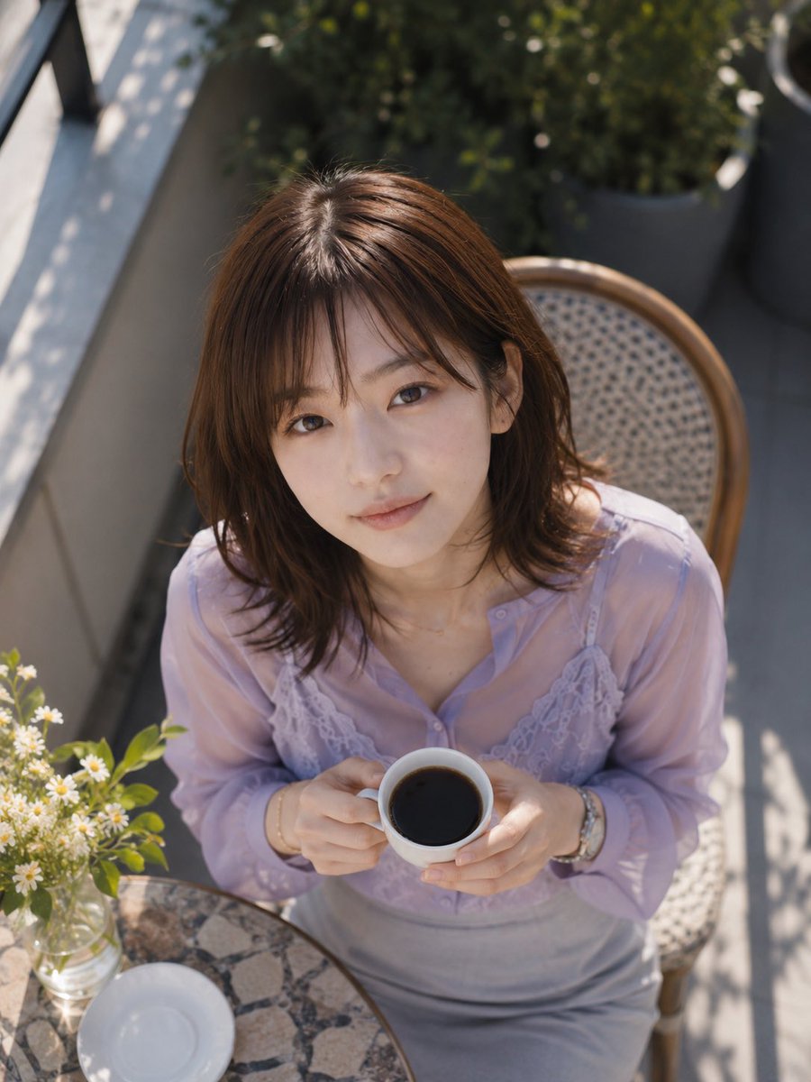 Overhead Café Pose Transformation - AI image template preview