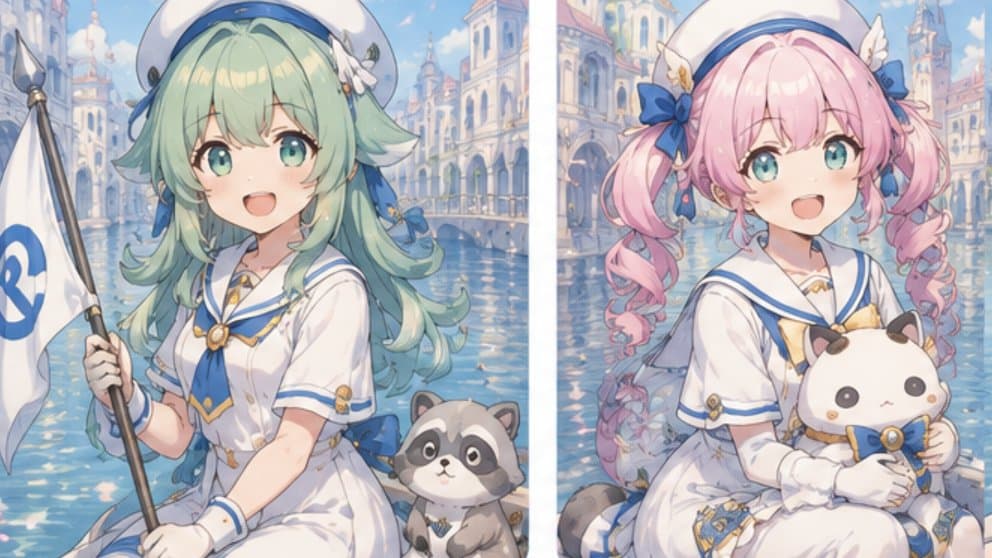 Two-Panel Pastel Sailor Girls - AI image template preview